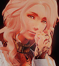 Onyx Back An image of a pink-haired woman, fluffy vulpine ears on display, eyeing the camera. She holds a blade up, behind her back. Geometric tattoos dashed with orange cover her.